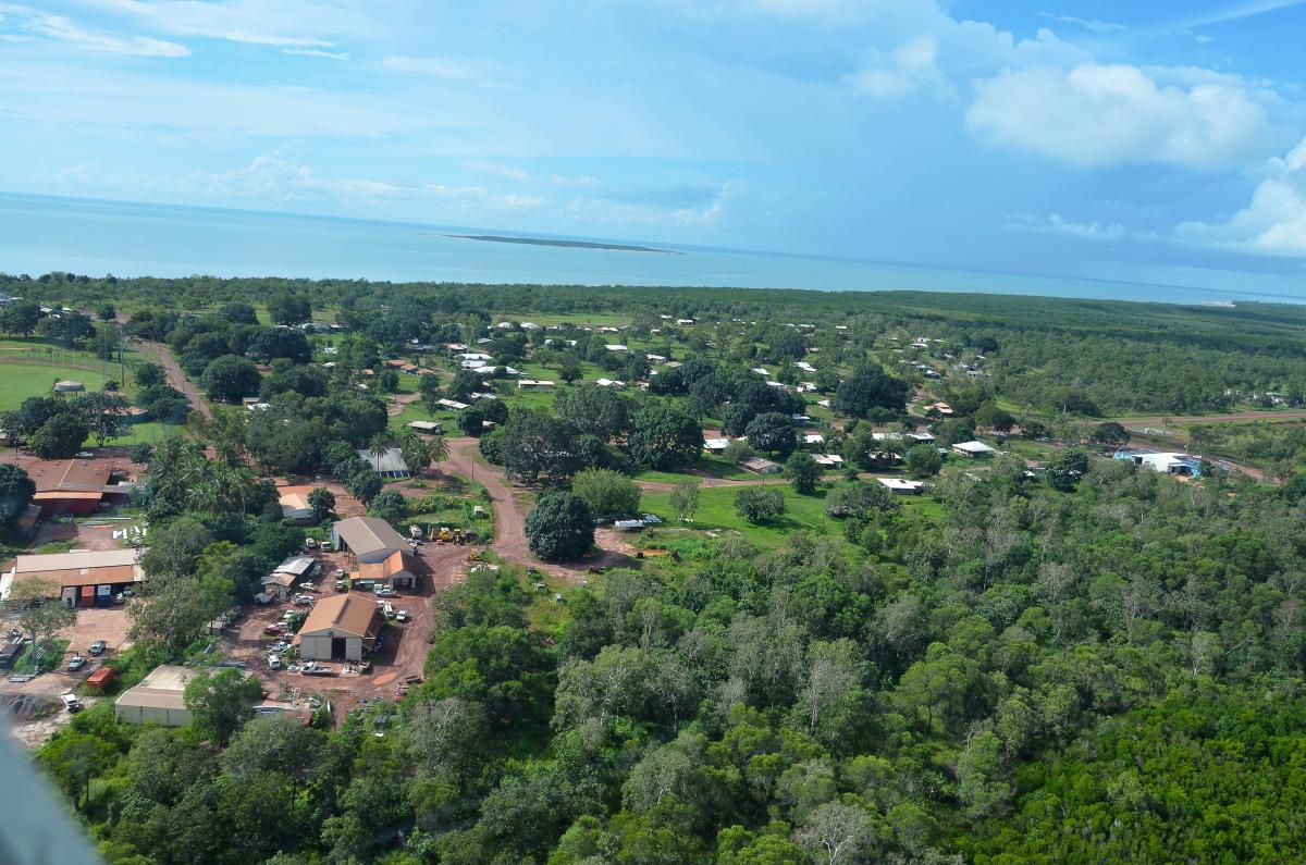 Industrial and logistics area on the Tiwi Islands with buildings, vehicles and equipment
